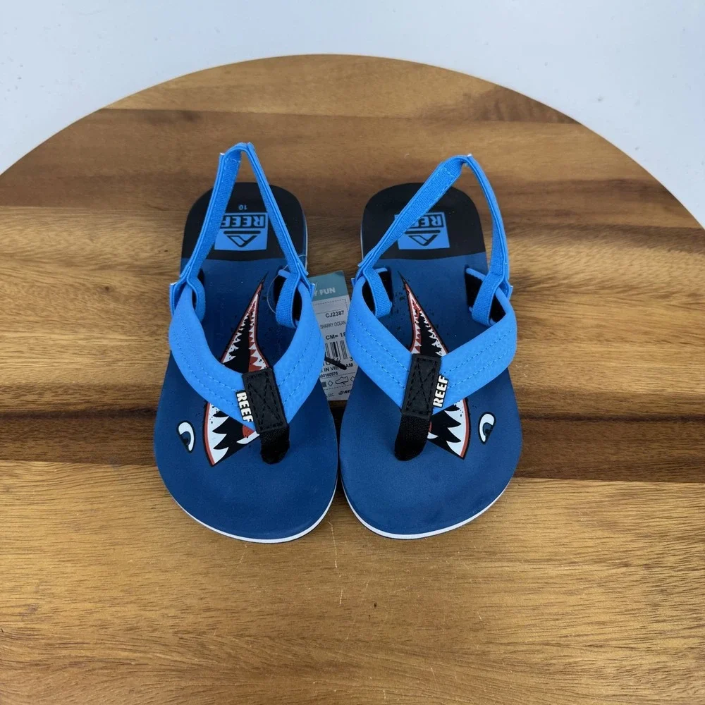 New Little Kids Reef Little Ahi Slip On Water Flip Flops Blue Shark Size 10 C‎